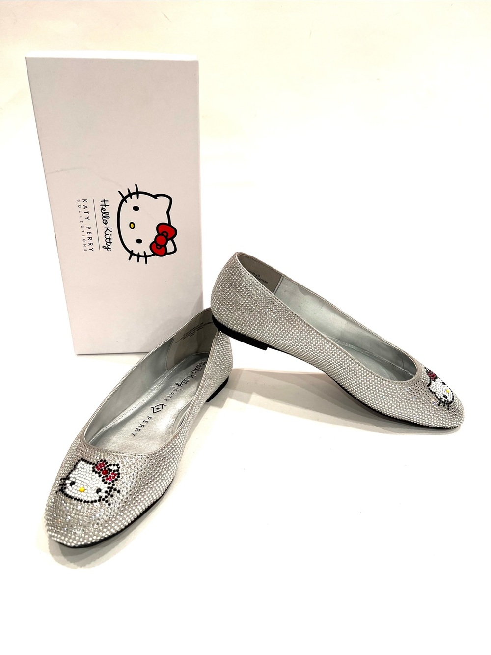 Katy Perry Collections x Hello Kitty Silver Crystal Rhinestone Ballet Flats NEW - Picture 2 of 12
